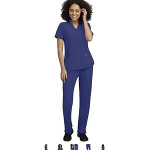 Women's Scrub Set 5 Pockets Set -Leg Elastic Waist Pant Navy Small - New